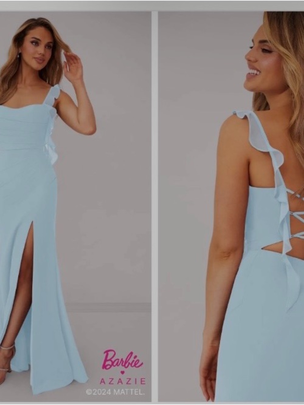 Barbie Pale Blue Ruffle-Strap Prom Dress with Side Slit